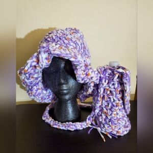 Cozy Multi Purple Crochet Bucket Hat and Crossbody Water Bottle Carrier …